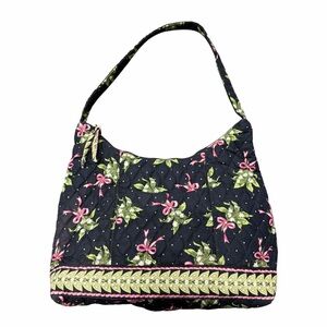 Vera Bradley Quilted Floral Shoulder Bag Pink Bow Navy Y2K